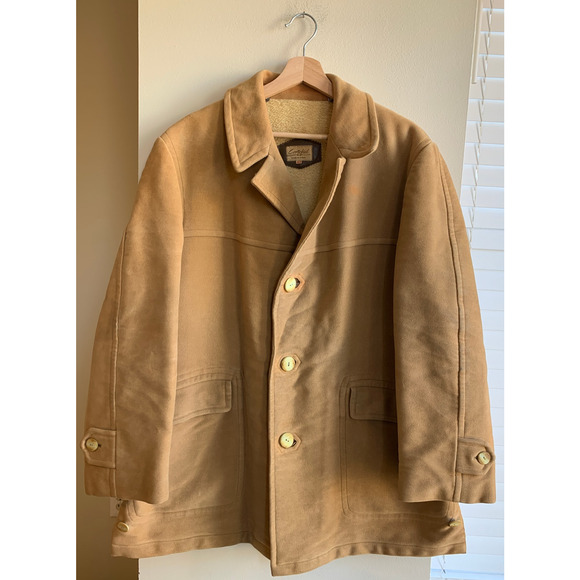 Vintage Tan Brown Spain Cortefiel Peacoat Leather Coat Button-up Jacket Men's 42 - Picture 1 of 12